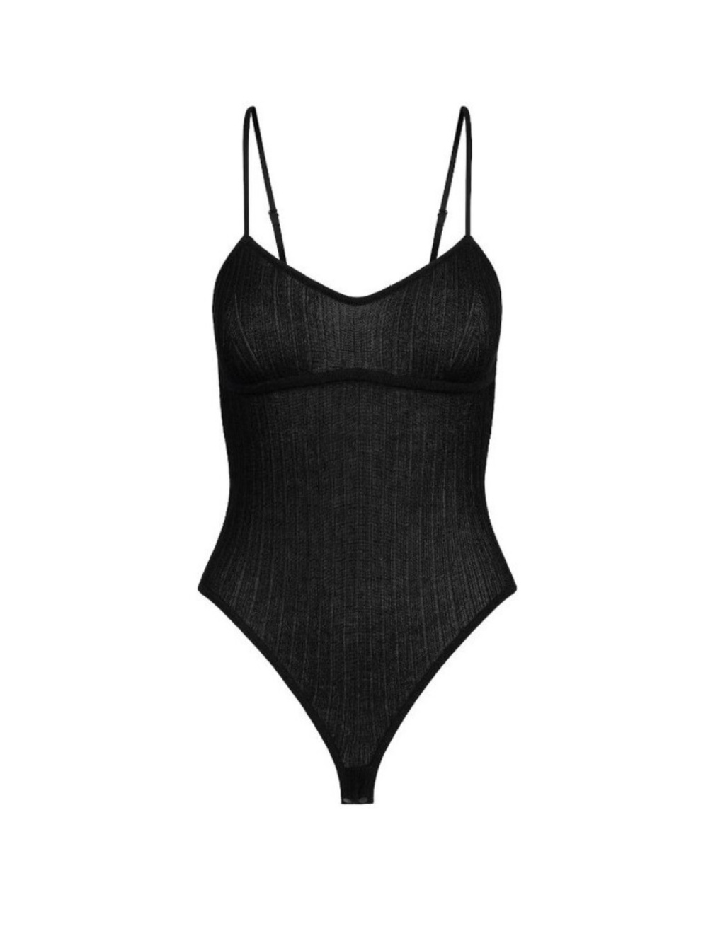 SKIMS Black Sheer Knit Cami Bodysuit
